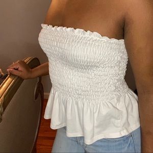 Rutched Ruffle Strapless Top